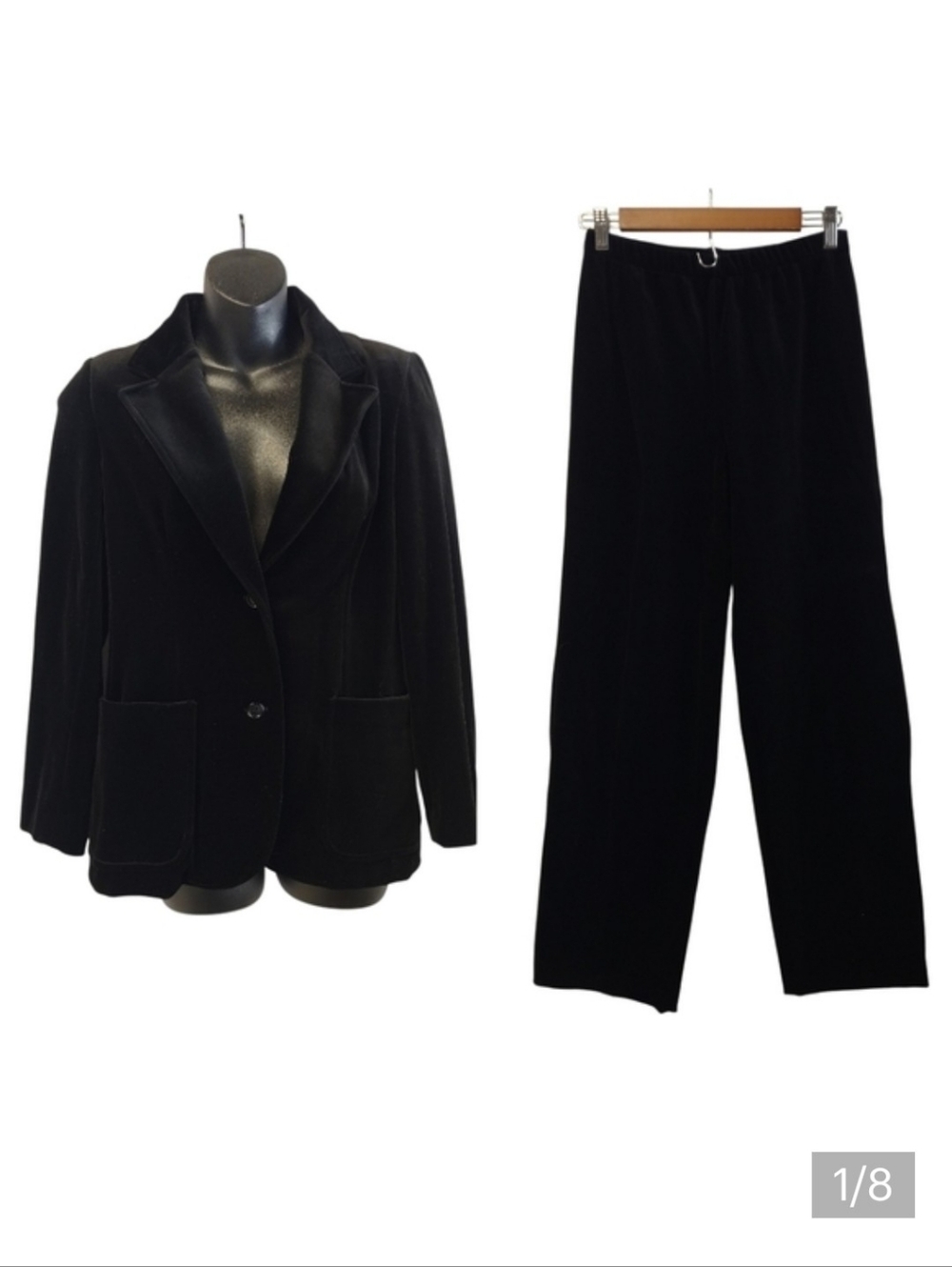Vintage 1970s Act III Black Velveteen Blazer Pants Set Made In USA Size M